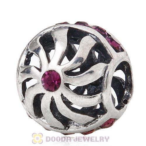 Sterling Silver Blaze Charm Beads with Amethyst Austrian Crystal Wholesale