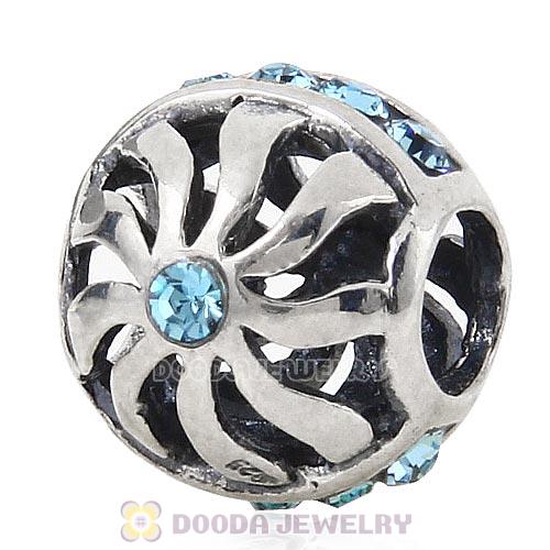 Sterling Silver Blaze Charm Beads with Aquamarine Austrian Crystal Wholesale