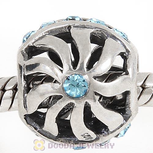 Sterling Silver Blaze Charm Beads with Aquamarine Austrian Crystal Wholesale
