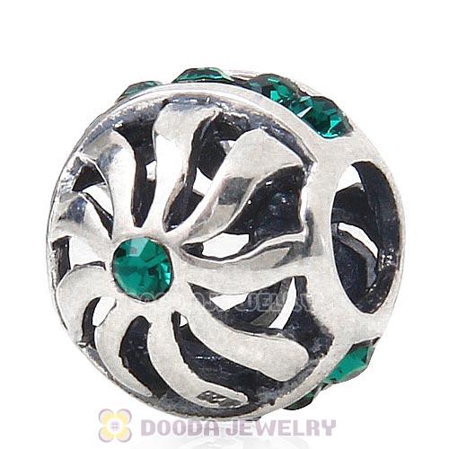Sterling Silver Blaze Charm Beads with Emerald Austrian Crystal Wholesale