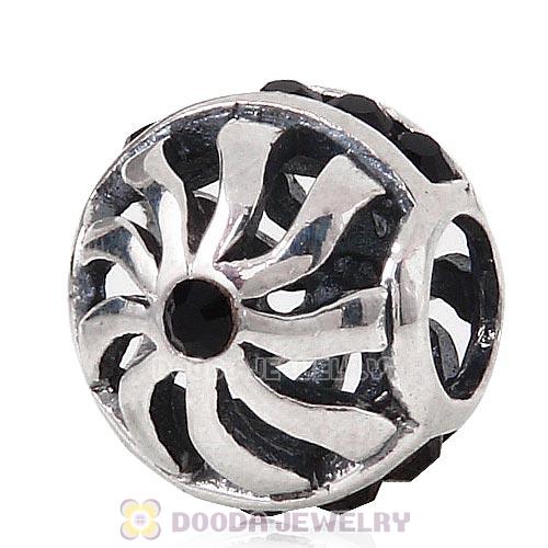 Sterling Silver Blaze Charm Beads with Jet Austrian Crystal Wholesale