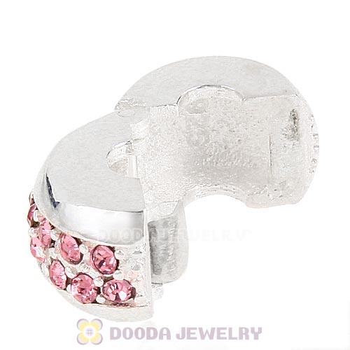 Sterling Silver Clip Beads with Light Rose Austrian Crystal European Style
