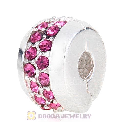 Sterling Silver Clip Beads with Rose Austrian Crystal European Style
