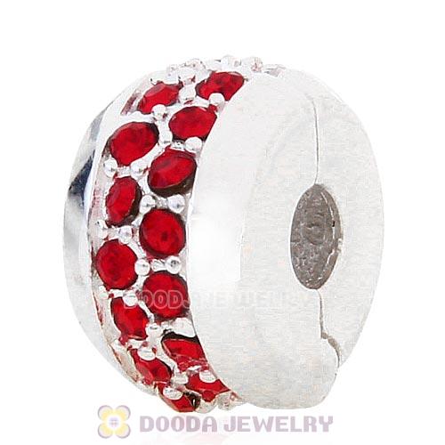 Sterling Silver Clip Beads with Light Siam Austrian Crystal European Style