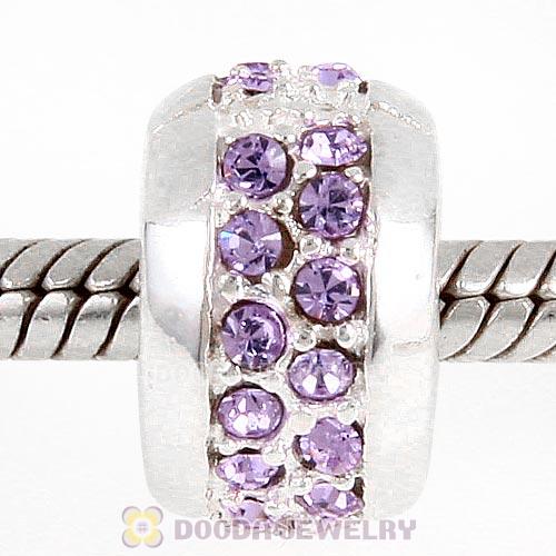 Sterling Silver Clip Beads with Violet Austrian Crystal European Style