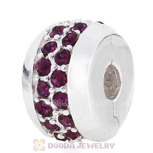 Sterling Silver Clip Beads with Amethyst Austrian Crystal European Style