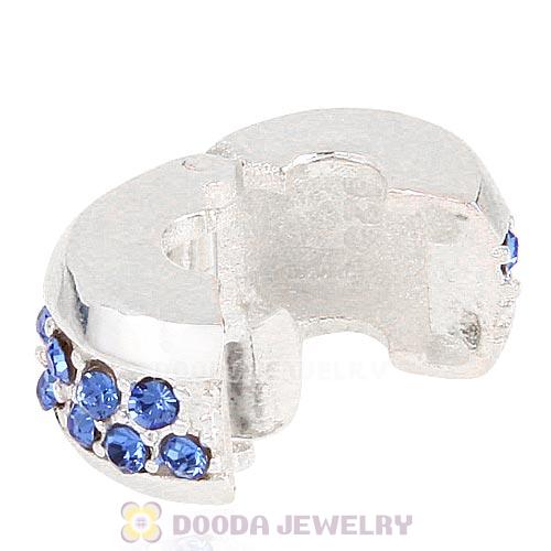 Sterling Silver Clip Beads with Sapphire Austrian Crystal European Style
