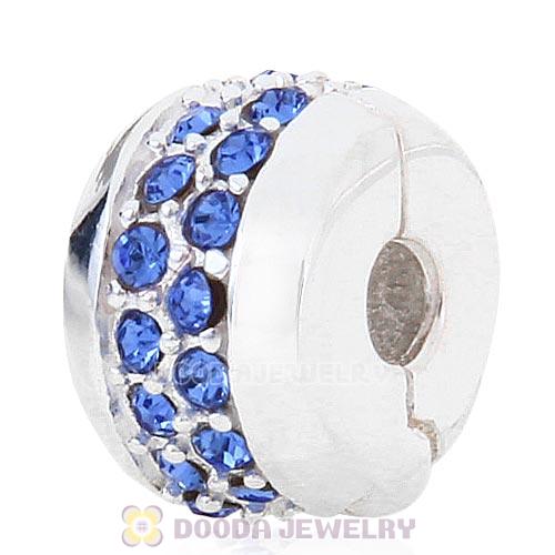 Sterling Silver Clip Beads with Sapphire Austrian Crystal European Style