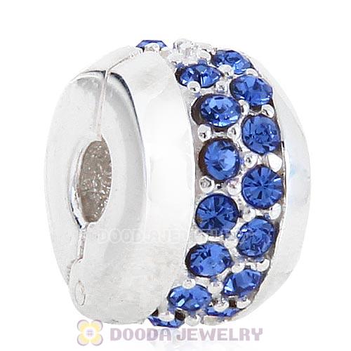 Sterling Silver Clip Beads with Sapphire Austrian Crystal European Style