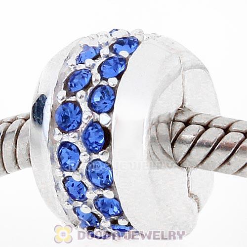 Sterling Silver Clip Beads with Sapphire Austrian Crystal European Style