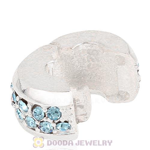 Sterling Silver Clip Beads with Aquamarine Austrian Crystal European Style