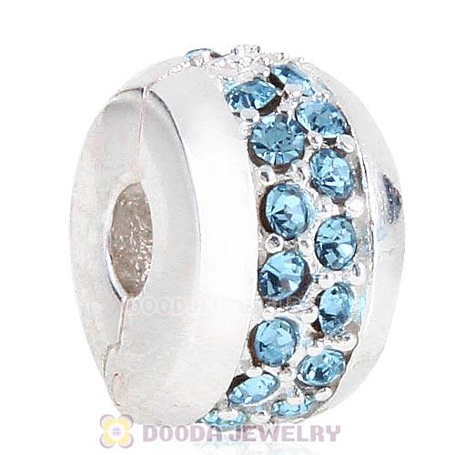 Sterling Silver Clip Beads with Aquamarine Austrian Crystal European Style