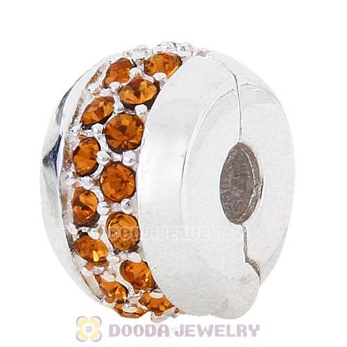 Sterling Silver Clip Beads with Topaz Austrian Crystal European Style