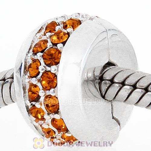 Sterling Silver Clip Beads with Topaz Austrian Crystal European Style