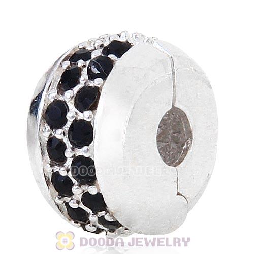 Sterling Silver Clip Beads with Jet Austrian Crystal European Style