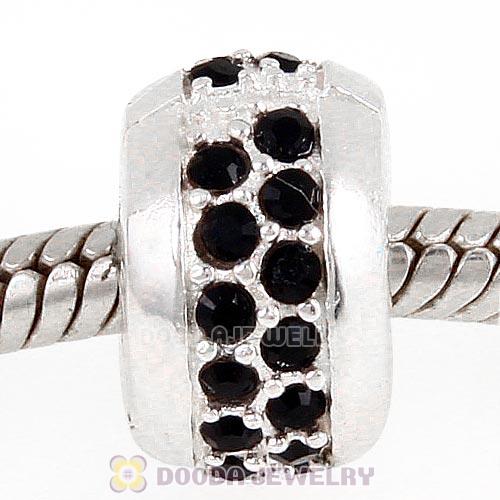 Sterling Silver Clip Beads with Jet Austrian Crystal European Style