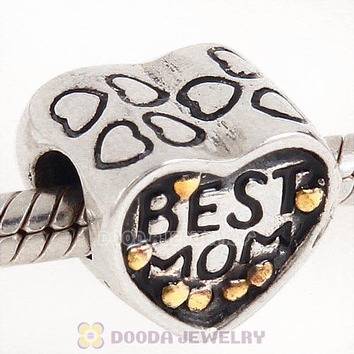 Sterling Silver Gold Plated Love BEST MOM Heart Beads European Style