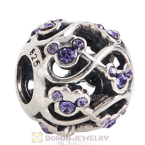 2015 Sterling Silver Minnie and Mickey Infinity Charm with Tanzanite Austrian Crystal