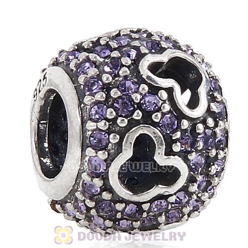 European Style Sterling Silver Mickey Head Charm Pave With Tanzanite Austrian Crystal