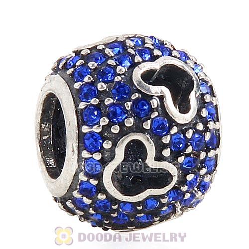 European Style Sterling Silver Mickey Head Charm Pave With Sapphire Austrian Crystal