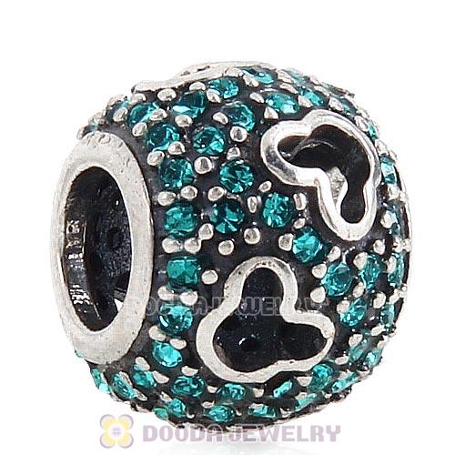 European Style Sterling Silver Mickey Head Charm Pave With Blue Zircon Austrian Crystal