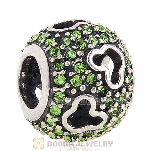 European Style Sterling Silver Mickey Head Charm Pave With Peridot Austrian Crystal