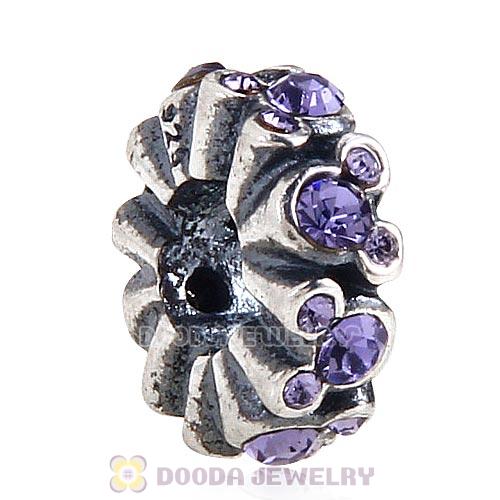 European Sterling Silver Mickey All Around Spacer Charm Beads with Tanzanite Austrian Crystal