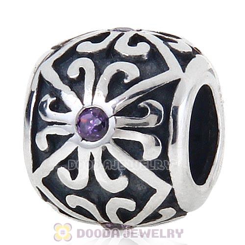 Antique Sterling Silver European Beads with Purple CZ Stone