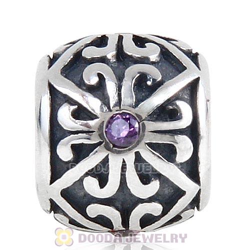Antique Sterling Silver European Beads with Purple CZ Stone