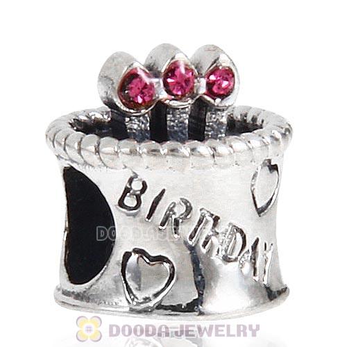 Sterling Silver Birthday Cake Charm Beads with Rose Austrian Crystal Wholesale