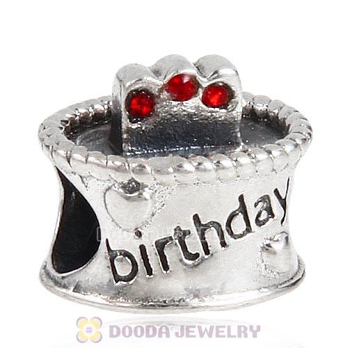 Sterling Silver Happy Birthday Cake Charm Beads with Light Siam Austrian Crystal Wholesale