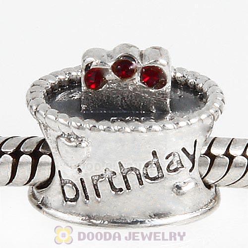 Sterling Silver Birthday Cake Charm Beads with Siam Austrian Crystal Wholesale