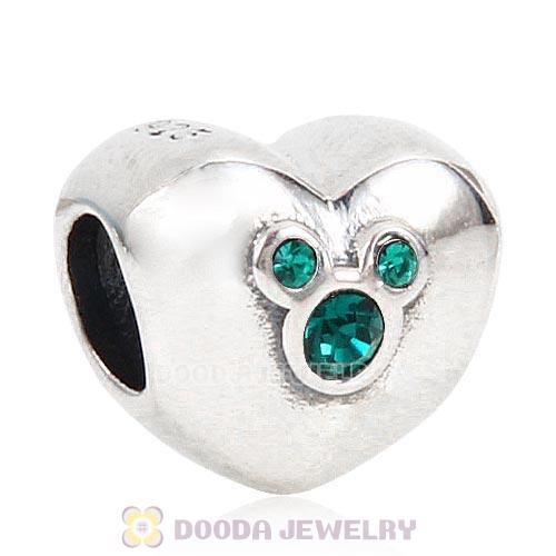 2015 Sterling Silver Heart of Mickey Charm with Emerald Austrian Crystal
