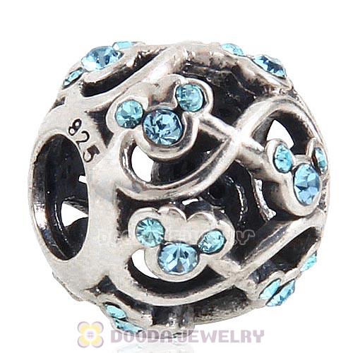 Wholesale Sterling Silver Minnie and Mickey Infinity Charm with Aquamarine Austrian Crystal
