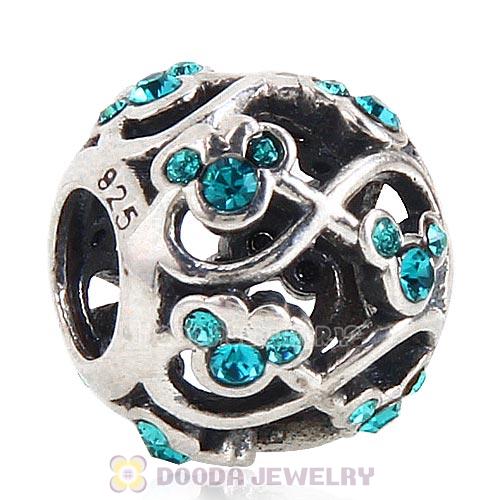2015 Sterling Silver Minnie and Mickey Infinity Charm with Blue Zircon Austrian Crystal