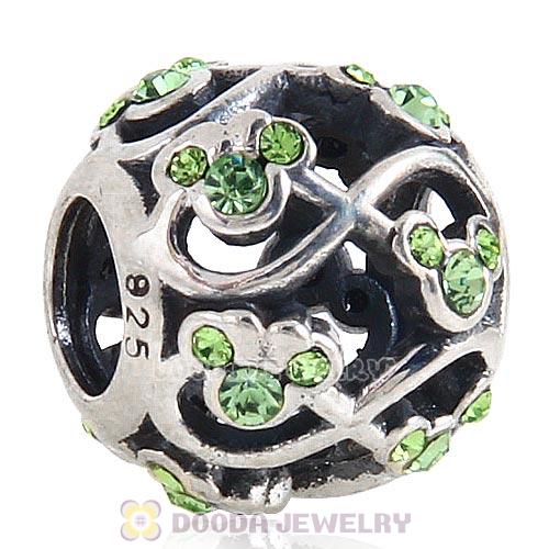 2015 Sterling Silver Minnie and Mickey Infinity Charm with Peridot Austrian Crystal
