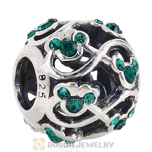 New Arrival Sterling Silver Minnie and Mickey Infinity Charm with Emerald Austrian Crystal