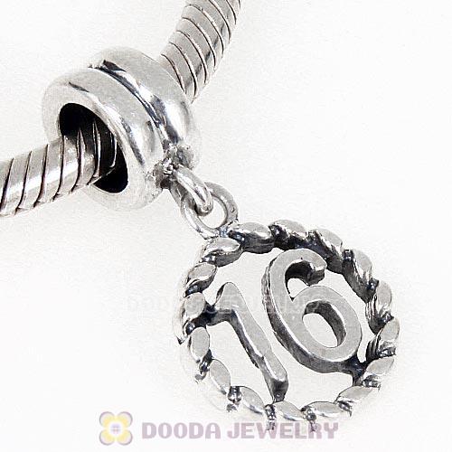 925 Sterling Silver European Charms Dangle lucky number 16