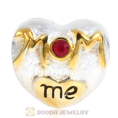 Sterling Silver Gold Plated MOM Love me Heart Beads with Siam Austrian Crystal