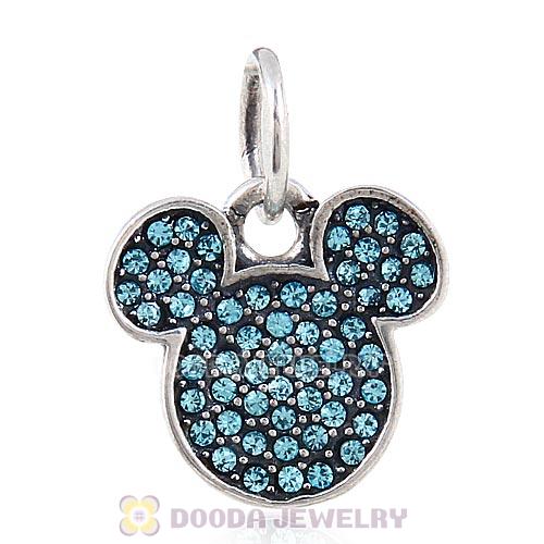 Sterling Silver Mickey Head Dangle Charm with Aquamarine Austrian Crystal