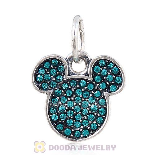 Sterling Silver Mickey Head Dangle Charm with Blue Zircon Austrian Crystal