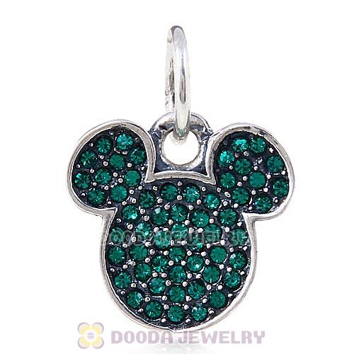 Sterling Silver Mickey Head Dangle Charm with Emerald Austrian Crystal