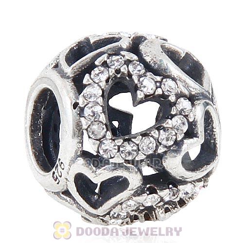 Sterling Silver love Hearts Charm with Clear Heart Austrian Crystal