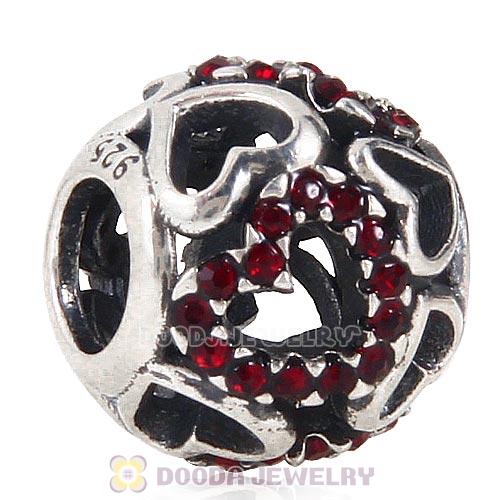 Sterling Silver love Hearts Charm with Siam Heart Austrian Crystal