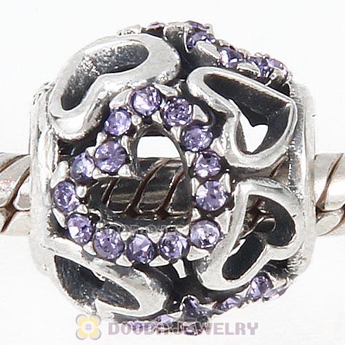 Sterling Silver love Hearts Charm with Tanzanite Heart Austrian Crystal