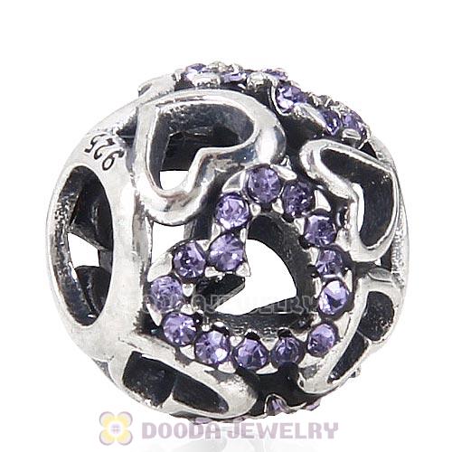 Sterling Silver love Hearts Charm with Tanzanite Heart Austrian Crystal