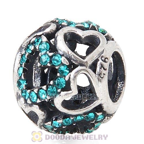Sterling Silver love Hearts Charm with Blue Zircon Heart Austrian Crystal