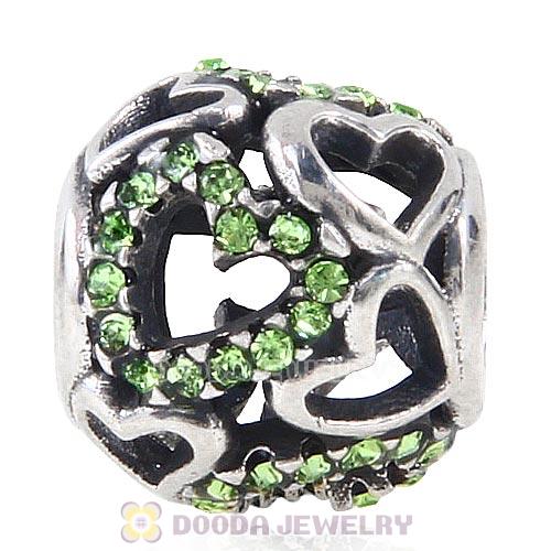 Sterling Silver love Hearts Charm with Peridot Heart Austrian Crystal