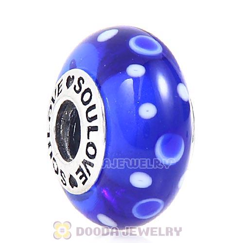High Grade Blue and white point SOULOVE Glass Beads 925 Silver Core with Screw Thread