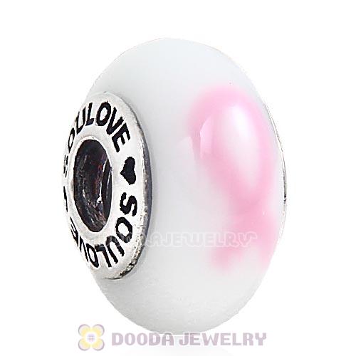 High Grade Pink Ribbon SOULOVE Glass Beads 925 Silver Core with Screw Thread